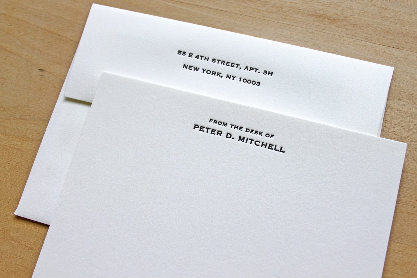 Personalized "From the Desk of" letterpress notecard in copperplate font on cotton paper