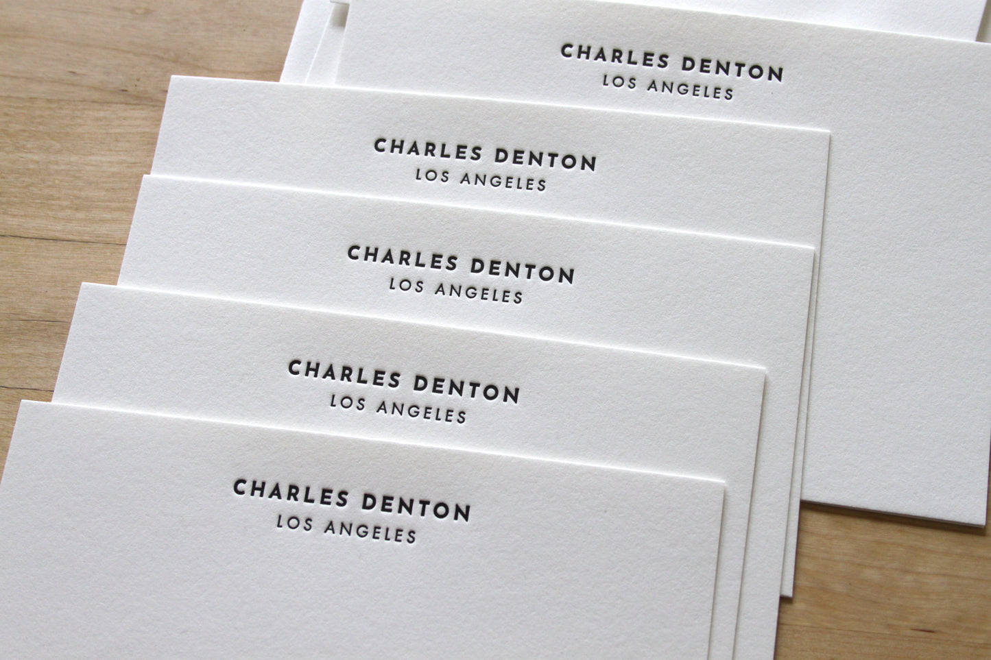 Bold Headline letterpress notecard stack showing bold name typography, personalized cotton paper correspondence cards, professional stationery