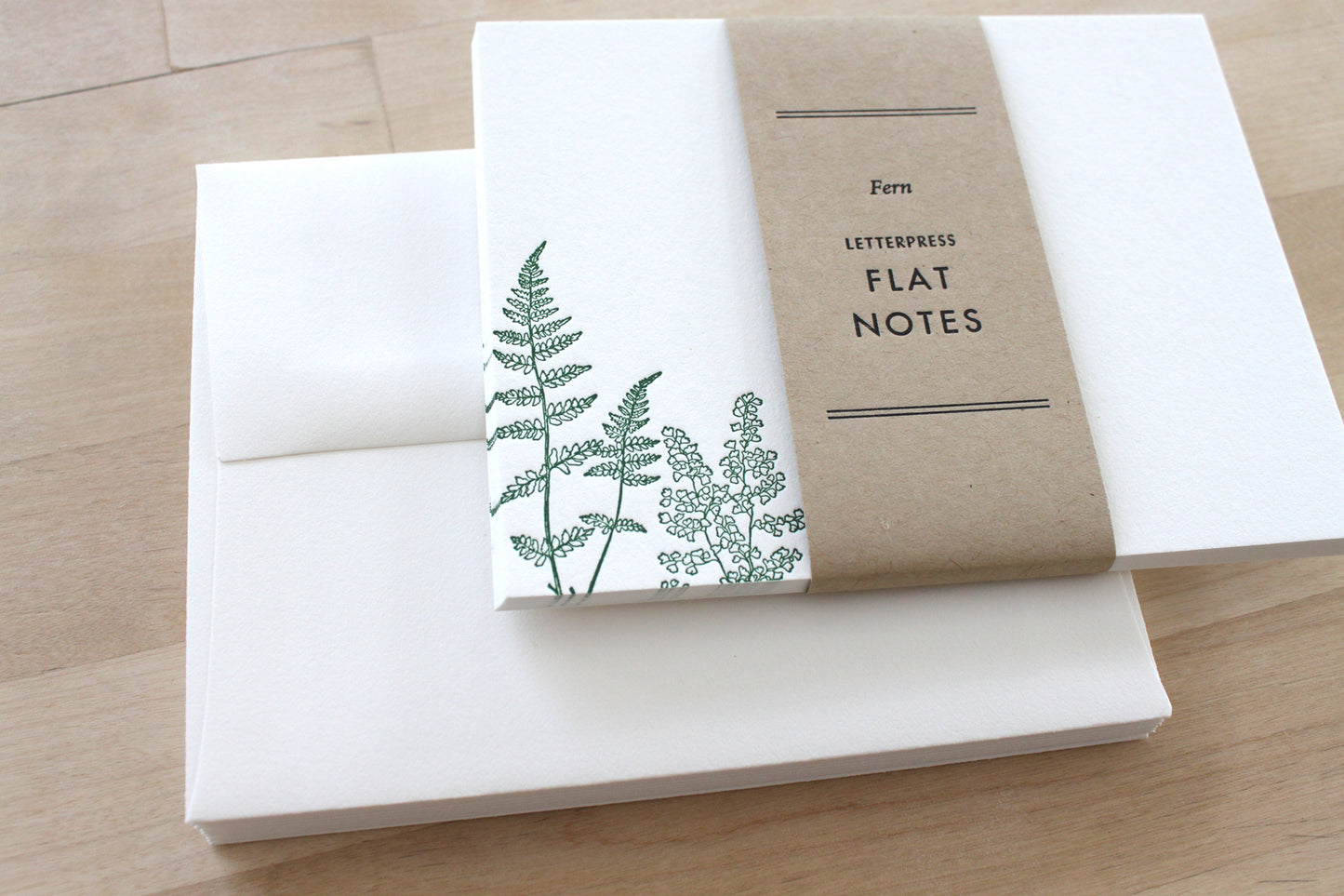 Ferns letterpress notecard with matching blank envelope, wedding thank you card