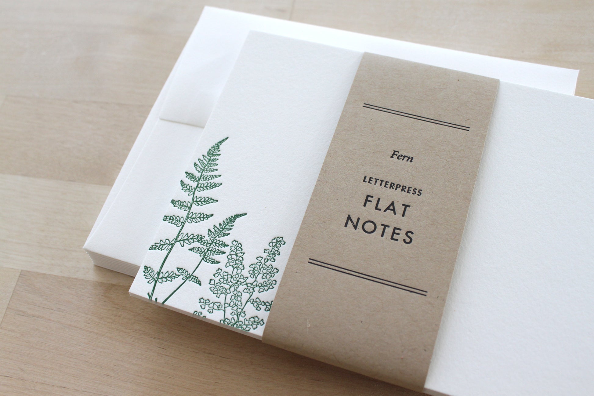 Pack of 10 fern letterpress notecards with blank envelopes, botanical stationery