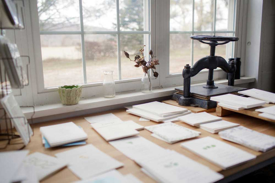 Moontree Letterpress studio in Bucks County, Pennsylvania, with antique presses