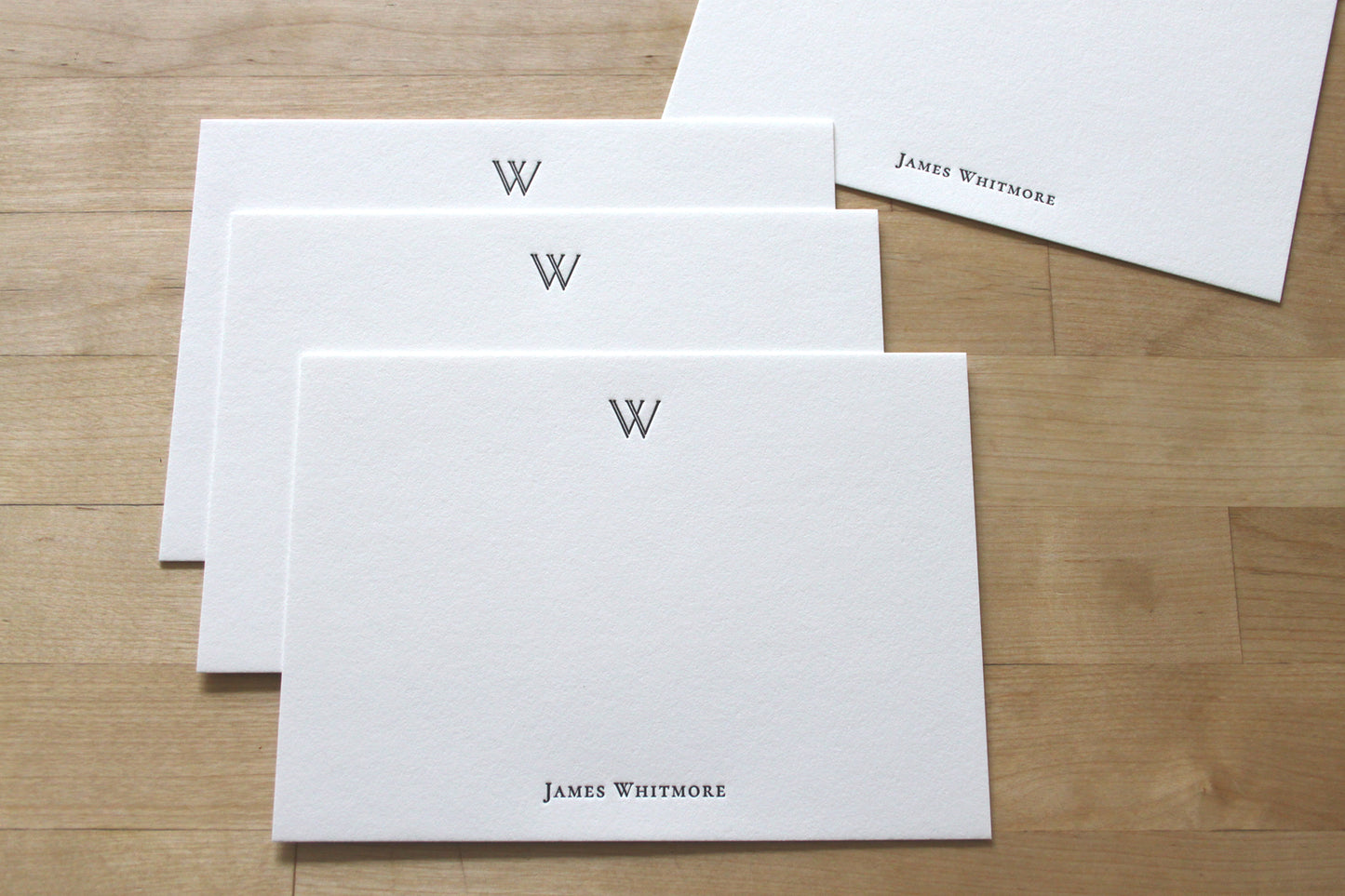 Letterpress flat notecards with initial and full name, James Whitmore stationery, professional correspondence cards printed on cotton paper