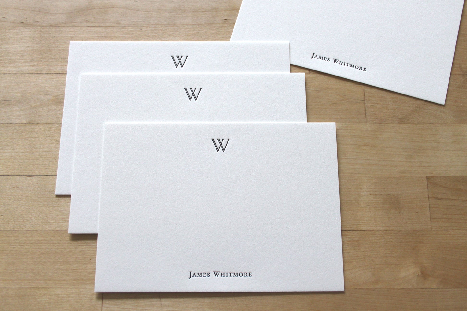 Letterpress flat notecards with initial and full name, James Whitmore stationery, professional correspondence cards printed on cotton paper