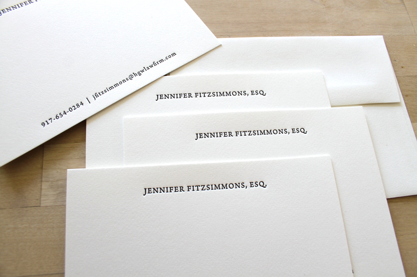 Traditional Stacked Center personalized professional letterpress notecards in classic serif font on cotton paper