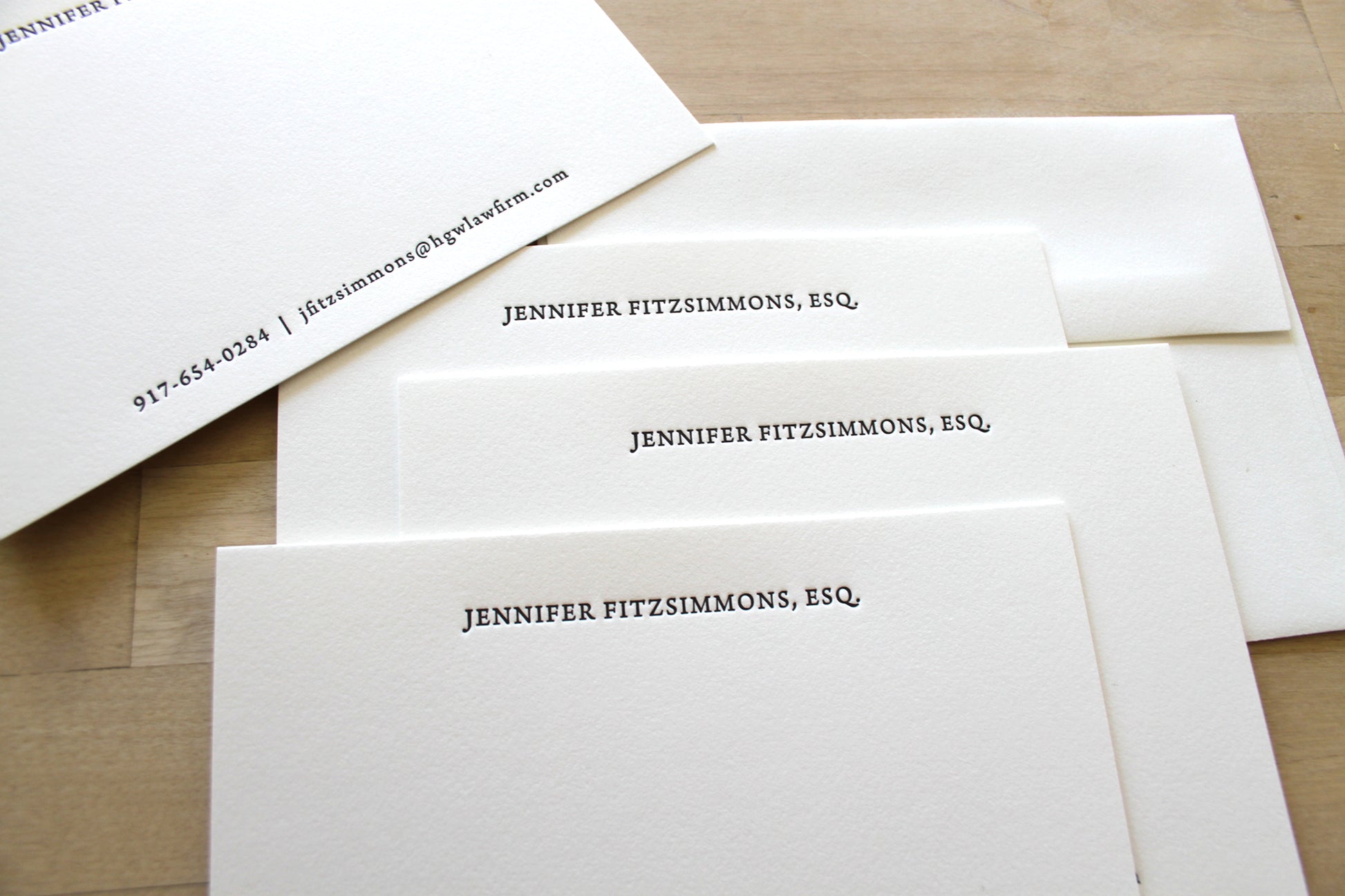 Traditional Stacked Center personalized professional letterpress notecards in classic serif font on cotton paper