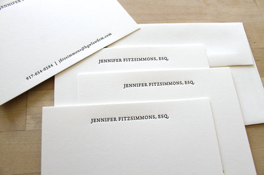 Traditional Stacked Center personalized professional letterpress notecards in classic serif font on cotton paper