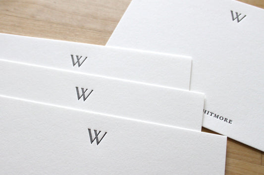 Architectural initial letterpress stationery personalized with custom monogram on cotton paper