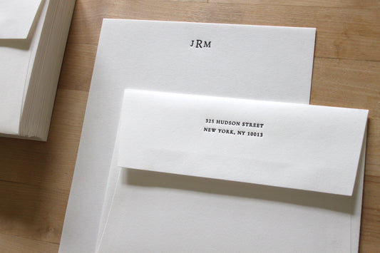 Personalized letterpress monogram stationery with matching envelope