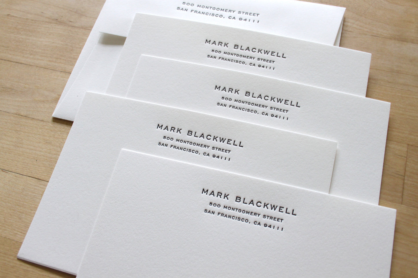 Personalized Engraver's Address letterpress notecards with matching return address envelope, classic engraver's type, professional correspondence stationery on cotton paper