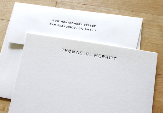 Engravers simple letterpress stationery personalized with name and return address on cotton paper