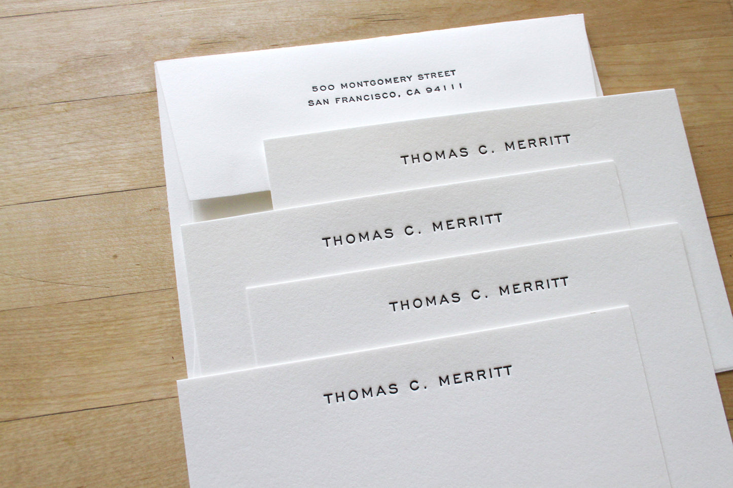 Engravers letterpress business stationery for professional correspondence, personalized with name and address