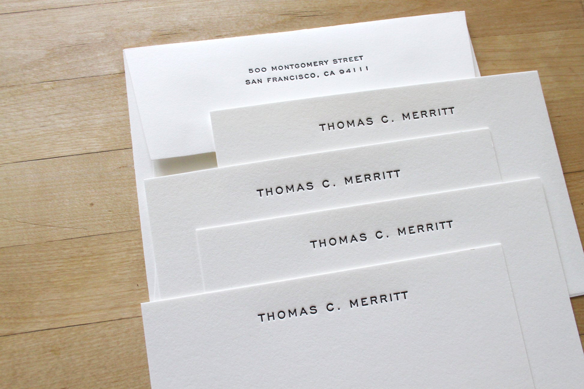 Engravers letterpress business stationery for professional correspondence, personalized with name and address