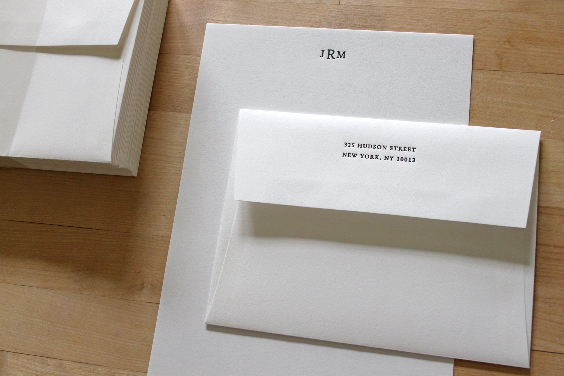 Professional monogram letterpress stationery box set with matching envelope, personalized for business correspondence