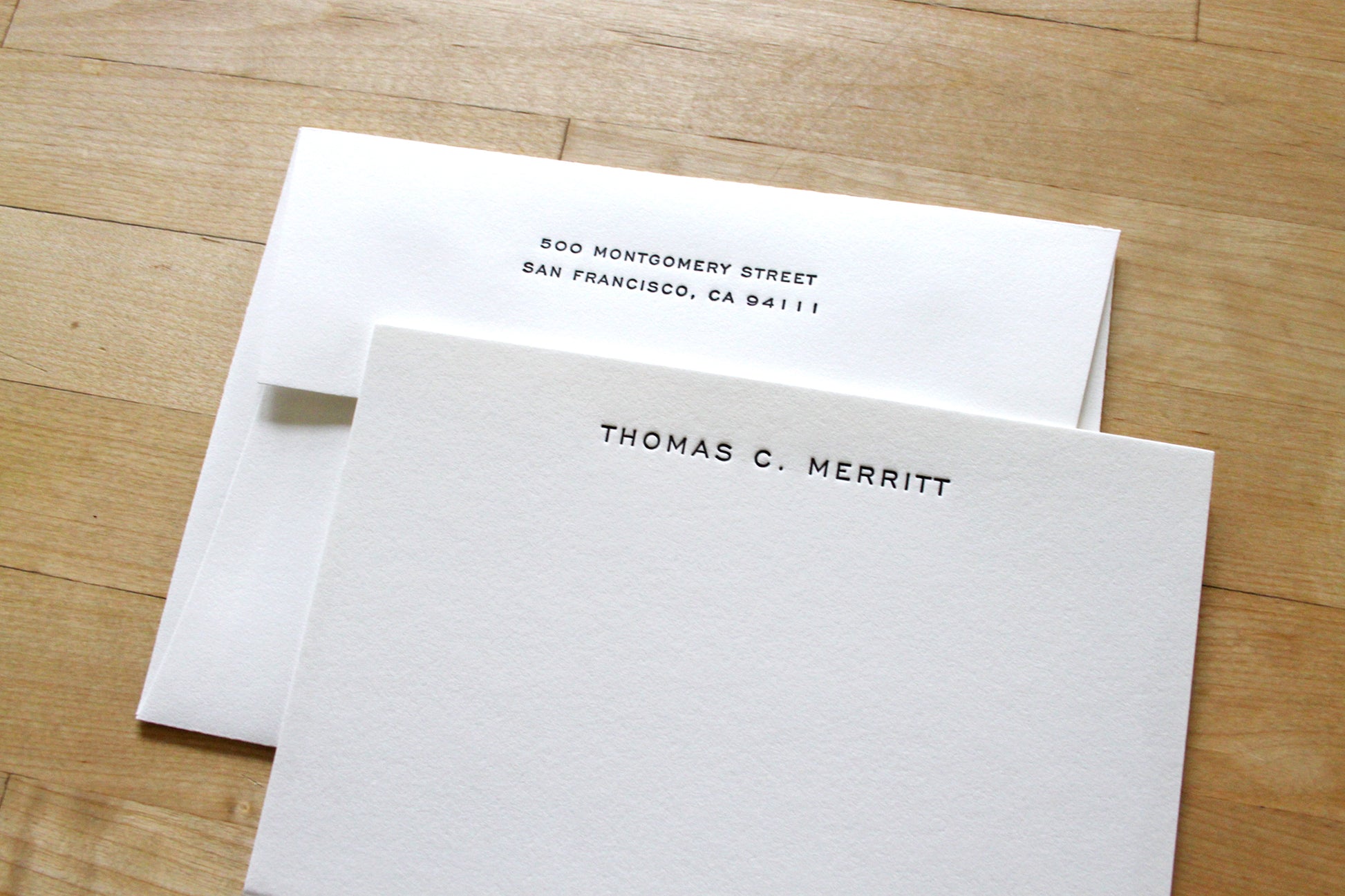 Engravers simple letterpress stationery personalized with name and return address on cotton paper
