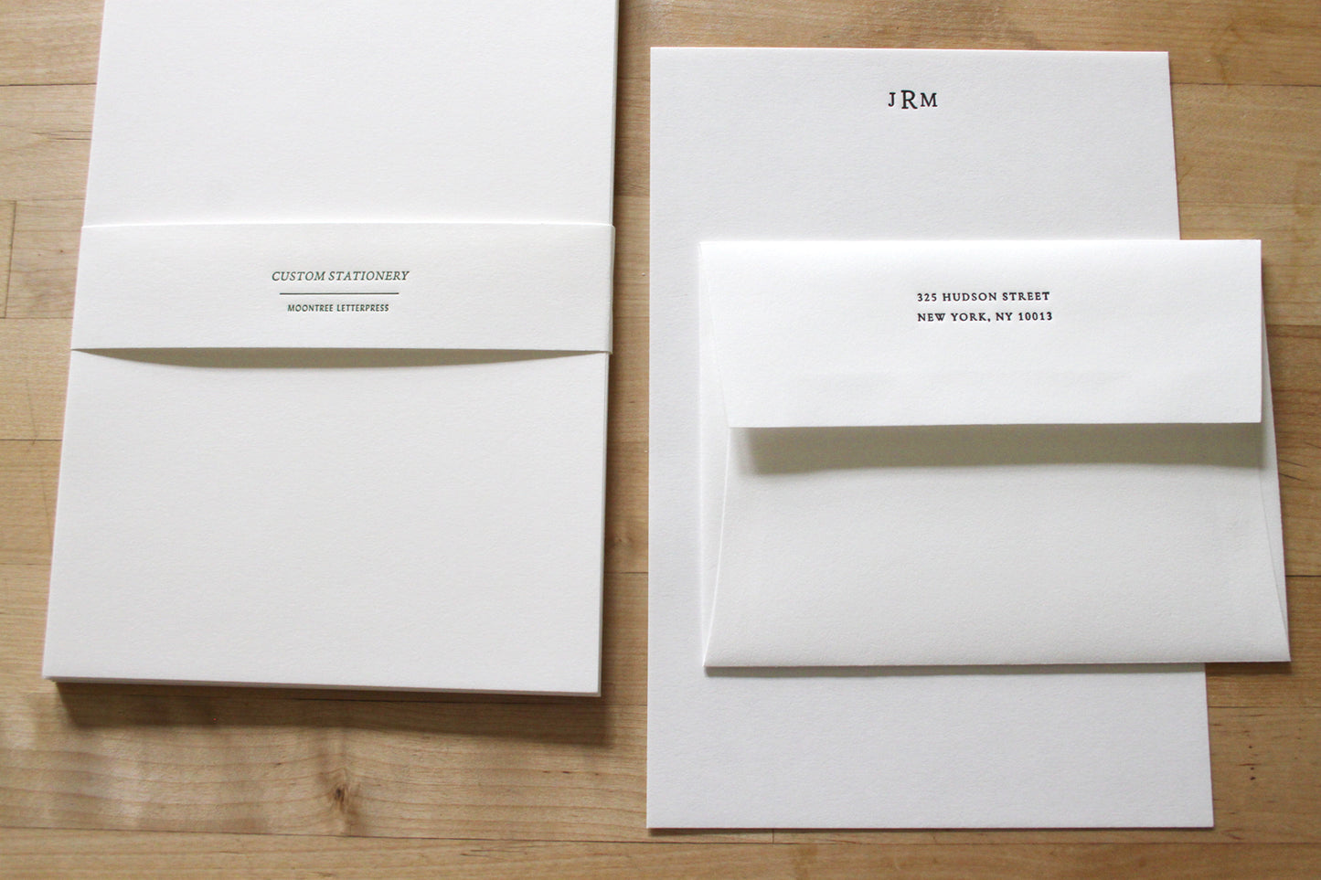 Signature monogram letterpress stationery and envelope set, personalized for high-level professional correspondence