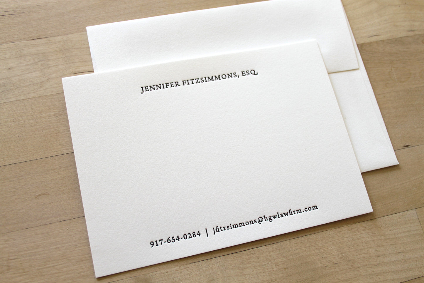 Traditional stacked center professional stationery details, A6 size 100 percent cotton paper, available in sets of 50 and 100