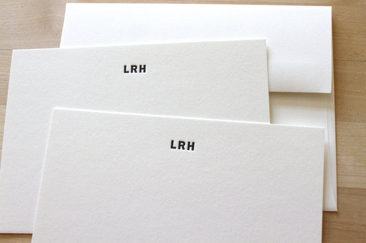 Bold type initial letterpress business stationery personalized with initials, printed on cotton paper
