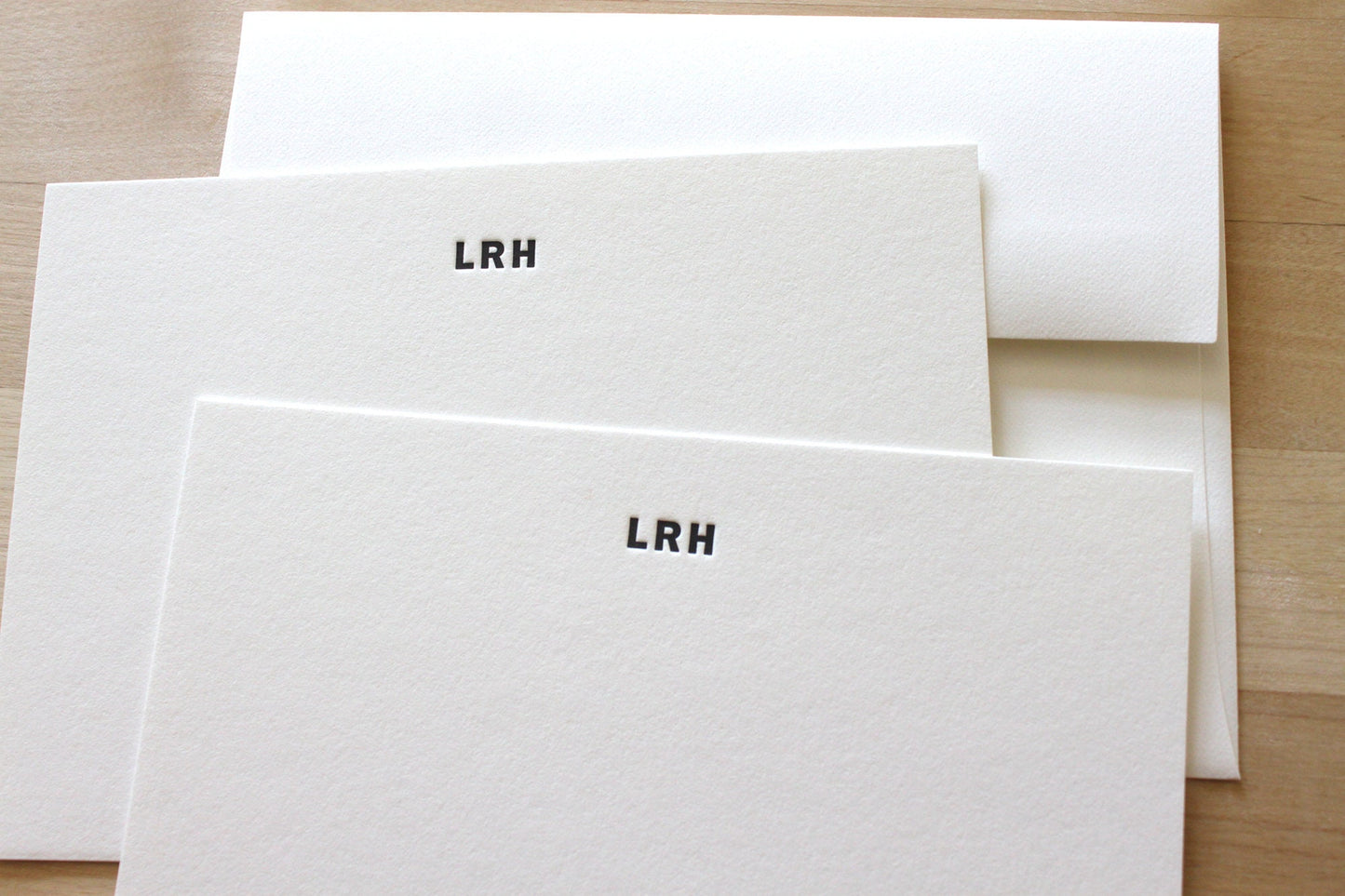 Bold type initial letterpress notecards personalized with monogram, printed on cotton paper