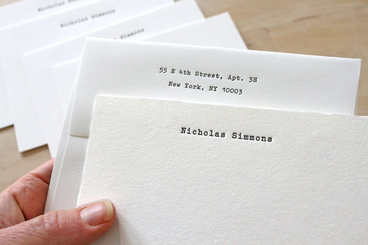 typewriter letterpress notecards with return address