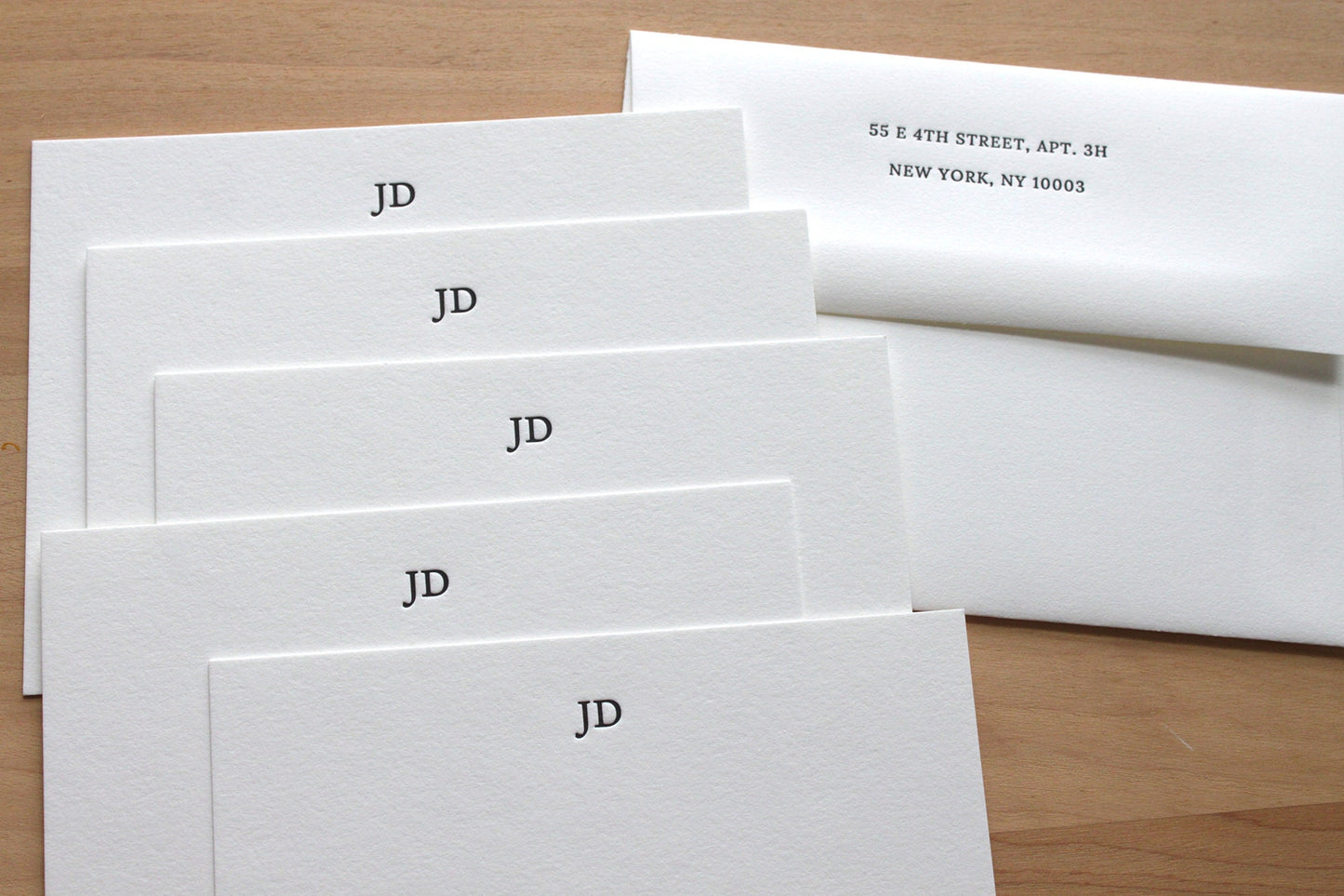 Close up of premium 100% recycled cotton paper stock used for personalized letterpress notecards